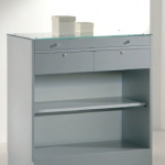 BANCO VENDITA CON 2 CASSETTI + 1 CASSETTO ESPOSITIVO L88xP46xH90 cm CRISTALLI TEMPERATI  made in Italy