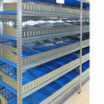 Scaffalatura per minuterie, completa, lunghezza 4,5 metri , altezza 2,00 mt, profondità 40 cm con 4 ripiani in altezza