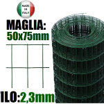 25mt- ROTOLO RETE METALLICA ZINCATA PLASTIFICATA  ELETTROSALDATA- MAGLIA: mm50x75 - H 125 cm