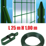 Recinzione Completa 25mt  Lineari Rete Metallica Plastificata (Rete h100 cm) (Maglia:mm75X50) con Paletti Posti nel Cemento