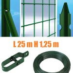 Recinzione Completa 25mt  Lineari Rete Metallica Plastificata (Rete h125 cm) (Maglia:mm75X50) con Paletti Posti nel Cemento