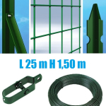Recinzione Completa 25mt  Lineari Rete Metallica Plastificata (Rete h150 cm) (Maglia:mm75X50) con Paletti Posti nel Cemento