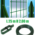 Recinzione Completa 25mt  Lineari Rete Metallica Plastificata (Rete h200 cm) (Maglia:mm75X50) con Paletti Posti nel Cemento