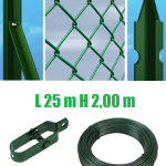 Recinzione Completa 25mt  Lineari Rete Metallica Plastificata (Rete h200 cm) (Maglia:mm50X50) con Paletti Posti nel Cemento