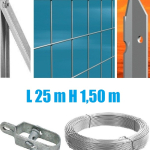 Recinzione Completa 25mt  Lineari Rete Metallica Zincata (Rete h150 cm) (Maglia:mm75X50) con Paletti Posti nel Cemento