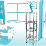 PORTAOGGETTI 4 PIANI IN LEGNO  IN ACCIAIO INOX