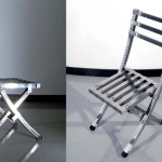 SEDIA PIEGHEVOLE IN ACCIAIO INOX E LEGNO (H830mm)