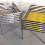 BANCARELLA PROMOZIONALE ACCIAIO INOX CON RIPIANO IN PLASTICA