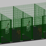 Recinto-Box Modulare per Cani in Ferro Zincato e Verniciato Verde-con Pali a Tassellare - cm 200x400x172h(per 4 box)