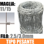 50mt-Rotolo Rete Metallica Pastorale Zincata -Tipo Pesante - a Maglia Annodata - H 140 cm