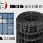 25mt- Rotolo Rete Metallica Zincata Plastificata Antracite Elettrosaldata - Maglia: mm50x100 - H 100 cm