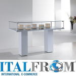 Vetrina in Cristallo Temperato con 2 Piantane in Legno dimensioni (160X80X h100) Serie Alldes  Made in Italy