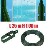 Recinzione Completa Eco 25mt  Lineari Rete Metallica Zincata (Rete h100 cm) (Maglia:mm50X75) con Paletti Plastificati Posti nel Cemento