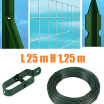 Recinzione Completa Eco 25mt  Lineari Rete Metallica Zincata (Rete h125 cm) (Maglia:mm50X75) con Paletti Plastificati Posti nel Cemento