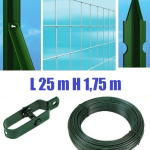 Recinzione Completa Eco 25mt  Lineari Rete Metallica Zincata (Rete h175 cm) (Maglia:mm50X75) con Paletti Plastificati Posti nel Cemento