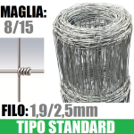 200 mt - Rotolo Rete Metallica Pastorale Zincata-Tipo  Standard- a Maglia Annodata- H 100 cm