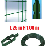 Recinzione Completa 25mt  Lineari Rete Metallica Plastificata (Rete h100 cm) (Maglia:mm75X50) con Paletti nel Cemento