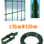 Recinzione Completa 25mt  Lineari Rete Metallica Plastificata (Rete h125 cm) (Maglia:mm75X50) con Paletti nel Cemento