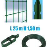 Recinzione Completa 25mt  Lineari Rete Metallica Plastificata (Rete h150 cm) (Maglia:mm75X50) con Paletti nel Cemento