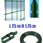 Recinzione Completa 25mt  Lineari Rete Metallica Plastificata (Rete h175 cm) (Maglia:mm75X50) con Paletti nel Cemento