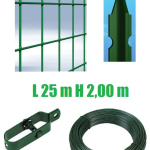 Recinzione Completa 25mt  Lineari Rete Metallica Plastificata (Rete h200 cm) (Maglia:mm75X50) con Paletti nel Cemento