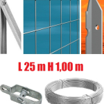 Recinzione Completa 25mt  Lineari Rete Metallica Zincata (Rete h100 cm) (Maglia:mm75X50) con Paletti Posti nel Cemento