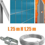 Recinzione Completa 25mt  Lineari Rete Metallica Zincata (Rete h125 cm) (Maglia:mm75X50) con Paletti Posti nel Cemento