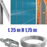 Recinzione Completa 25mt  Lineari Rete Metallica Zincata (Rete h175 cm) (Maglia:mm75X50) con Paletti Posti nel Cemento