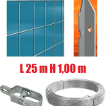 Recinzione Completa 25mt  Lineari Rete Metallica Zincata (Rete h100 cm) (Maglia:mm75X50) con Paletti nel Cemento