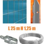 Recinzione Completa 25mt  Lineari Rete Metallica Zincata (Rete h125 cm) (Maglia:mm75X50) con Paletti nel Cemento