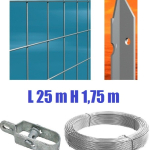 Recinzione Completa 25mt  Lineari Rete Metallica Zincata (Rete h175 cm) (Maglia:mm75X50) con Paletti nel Cemento