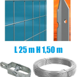 Recinzione Completa 25mt  Lineari Rete Metallica Zincata (Rete h150 cm) (Maglia:mm75X50) con Paletti nel Cemento