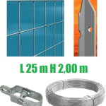 Recinzione Completa 25mt  Lineari Rete Metallica Zincata (Rete h200 cm) (Maglia:mm75X50) con Paletti nel Cemento