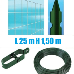 Recinzione Completa Eco 25mt  Lineari Rete Metallica Zincata (Rete h150 cm) (Maglia:mm50X75) con Paletti Plastificati nel Cemento