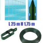 Recinzione Completa Eco 25mt  Lineari Rete Metallica Zincata (Rete h175 cm) (Maglia:mm50X75) con Paletti Plastificati nel Cemento