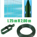 Recinzione Completa Eco 25mt  Lineari Rete Metallica Zincata (Rete h200 cm) (Maglia:mm50X75) con Paletti Plastificati nel Cemento