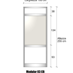 Modulo Parete Divisoria in Alluminio Vetro Opale e Bachelite 2 Traverse - H2550xL1000 mm - ITALFROM®