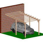 Carport Tettoia Addossata per Auto in Legno di Pino Impregnato - mt 5 X 3 - con Pali ad Interrare