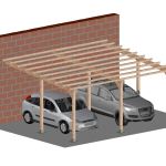 Carport Tettoia Addossata per Auto in Legno di Pino Impregnato - mt 5 X 6 - con Pali a Tassellare