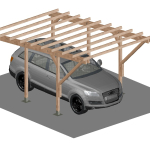 Carport Tettoia a Sbalzo per Auto in Legno di Pino Impregnato - mt 5 X 3 - con Supporti a Tassellare