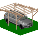 Carport Tettoia a Sbalzo per Auto in Legno di Pino Impregnato - mt 5 X 3 - con Supporti ad Interrare