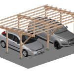 Carport Tettoia a Sbalzo per Auto in Legno di Pino Impregnato - mt 5 X 6 - con Supporti a Tassellare