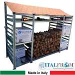 Legnaia Modulare ITALFROM® in Acciaio Zincato con Staffe a Parete - con 7 Ripiani Portaoggetti - Modulo  Iniziale - Varie Misure a Scelta