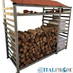 Legnaia Modulare ITALFROM® in Acciaio Zincato con Staffe a Parete - con 4 Ripiani Portaoggetti - Modulo  Iniziale - Varie Misure a Scelta