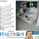 Scaffale da negozio murale  L 133, H 200 , Prof.base e 1 ripiano  50 cm + 3 ripiani da 40 cm